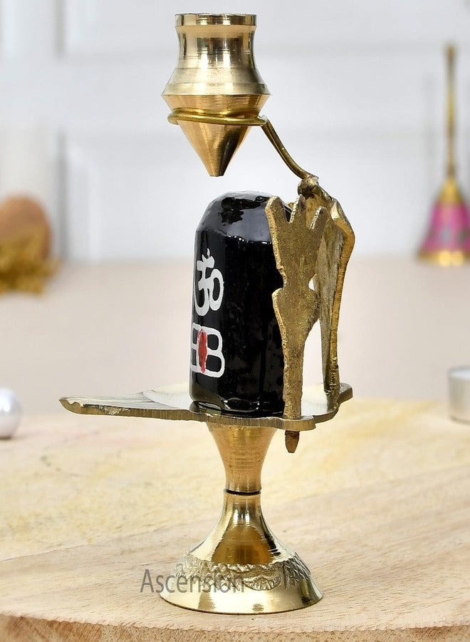 ascension Brass Shiva Linga Lingam Abhishek Patra with Trishul and Nag for Home Pooja Items Shivling Showpiece Gift Decoration Statue Idol Puja (Golden) - Image 3